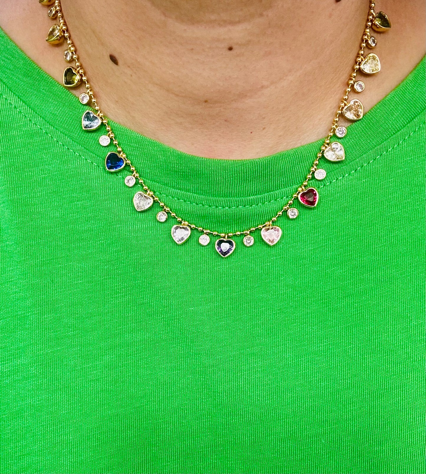 Rainbow Hearts Tennis Necklace