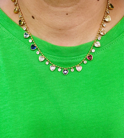 Rainbow Hearts Tennis Necklace