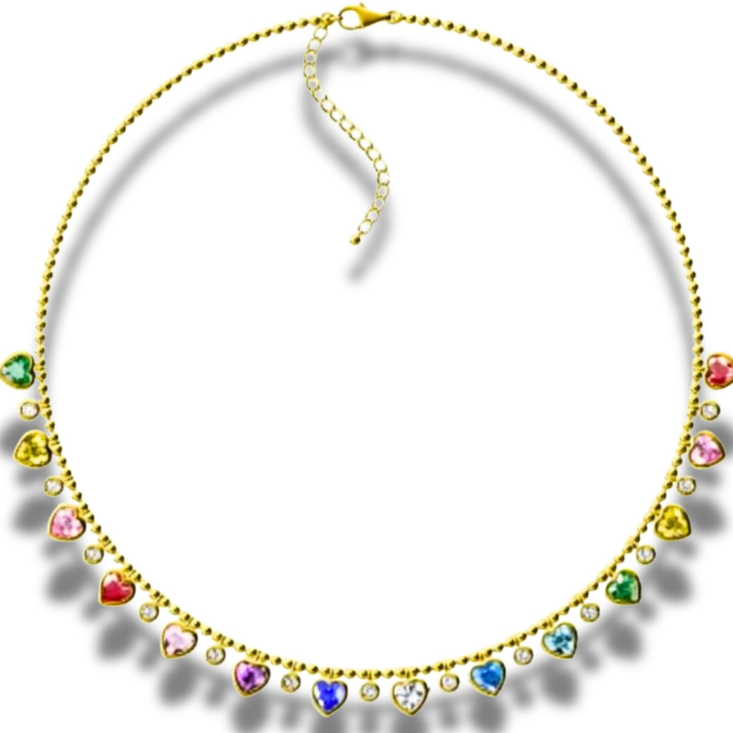 Rainbow Hearts Tennis Necklace