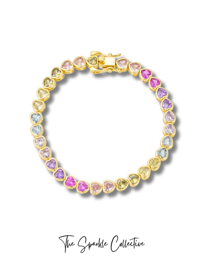 Rainbow Hearts Tennis Bracelet 🩷🩵💚💜